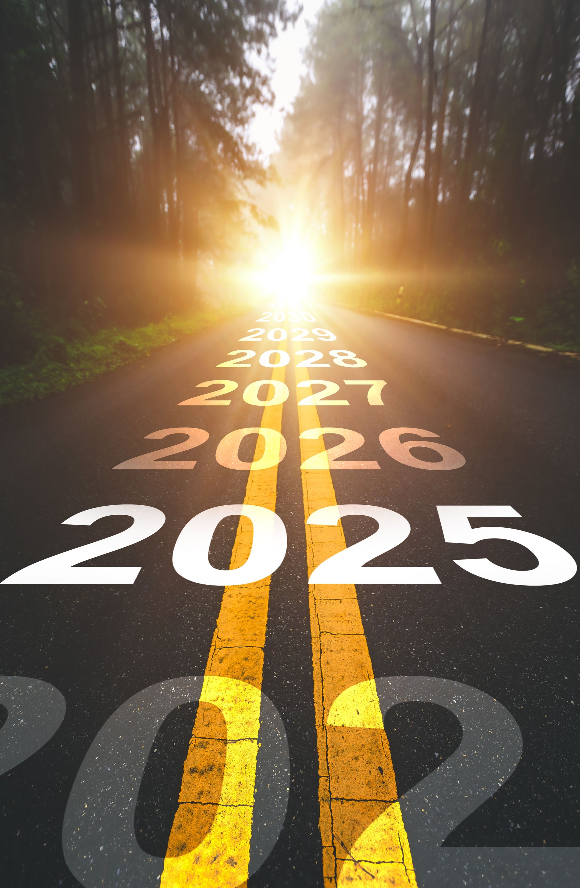2025, Road, New Year, The Way Forward, Hope - Concept, Calendar, Planning, Aspirations,Vertical